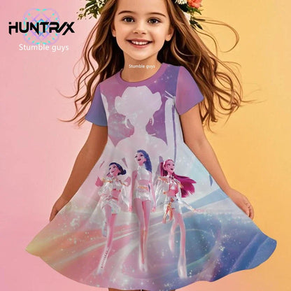 Girls Kpop Cartoon Demon Hunters Dress Summer Kids Anime Princess Beach Outfit Casual Sleepwear NovaCart