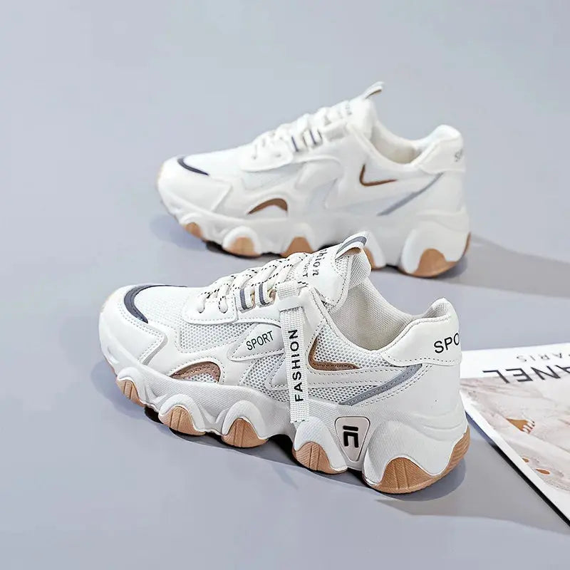 CINESSD 2023 Trendy Mesh Platform Sneakers Leather Shoes Breathable Casual Sports Shoes Women Flats NovaCart