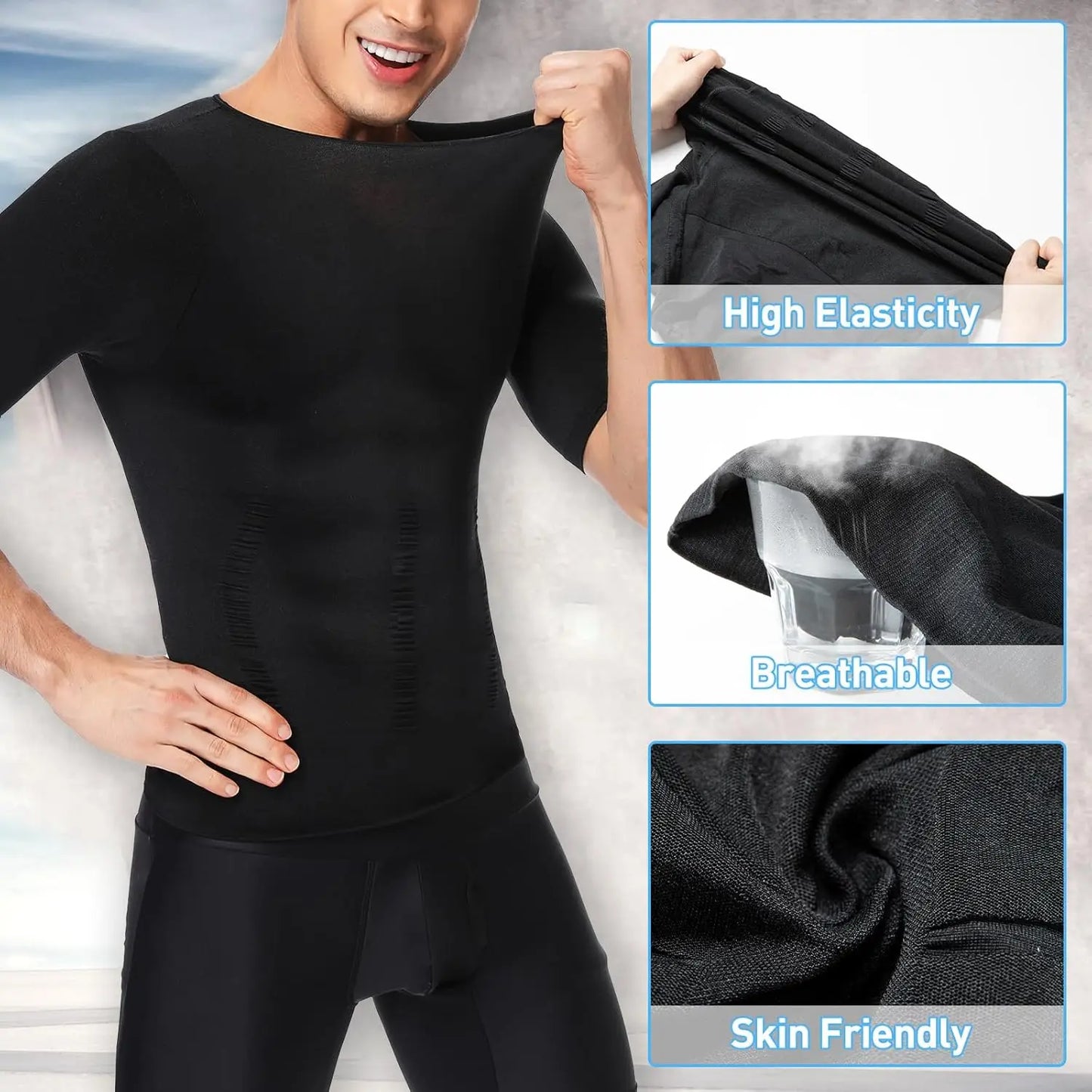 2PCS Men's Body Shaper Slimming Vest T-Shirt Elastic Slim Shapewear Compression Undershirts Tummy Control Waist Trainer Tank Top NovaCart