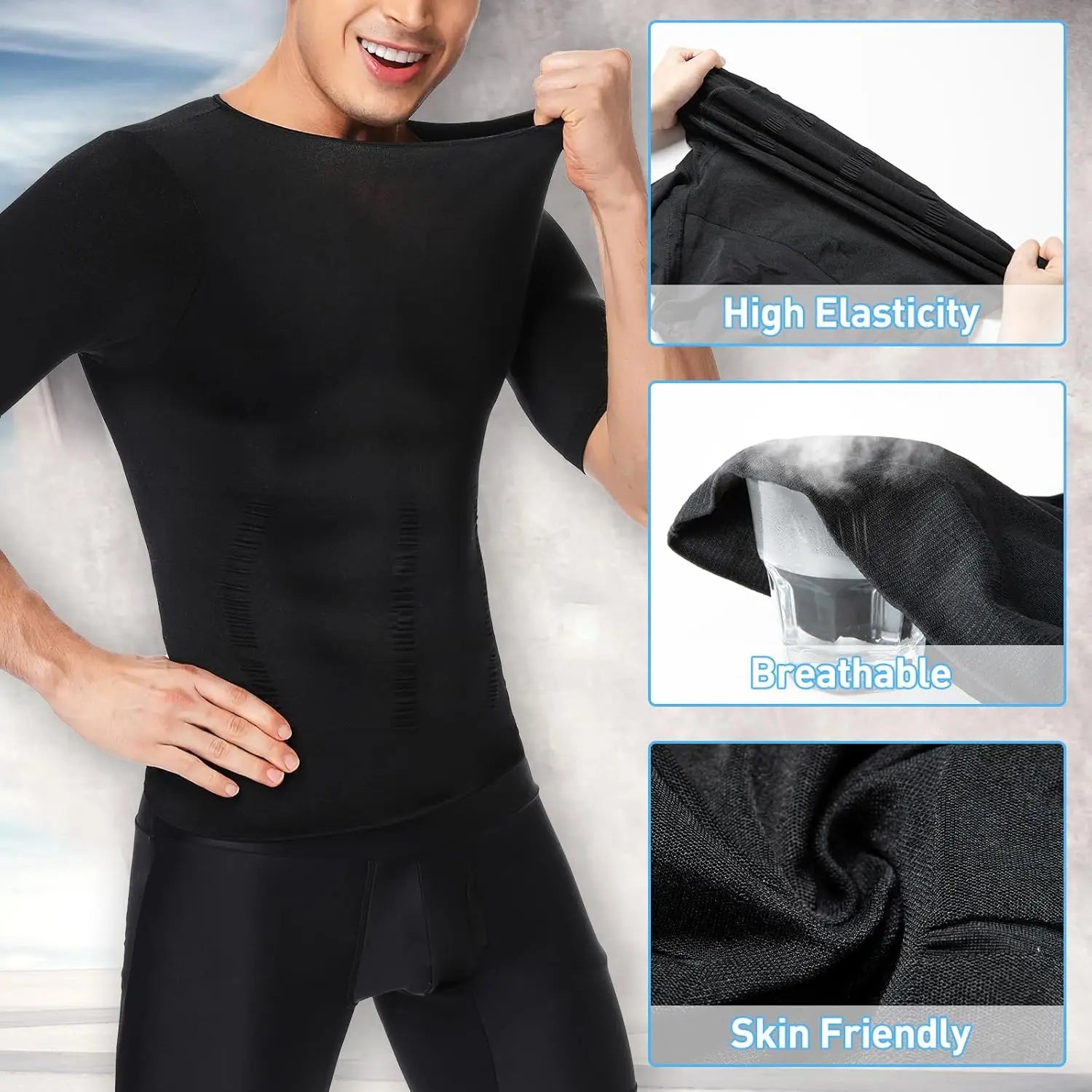 2PCS Men's Body Shaper Slimming Vest T-Shirt Elastic Slim Shapewear Compression Undershirts Tummy Control Waist Trainer Tank Top NovaCart