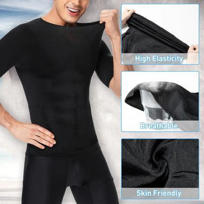 2PCS Men's Body Shaper Slimming Vest T-Shirt Elastic Slim Shapewear Compression Undershirts Tummy Control Waist Trainer Tank Top NovaCart