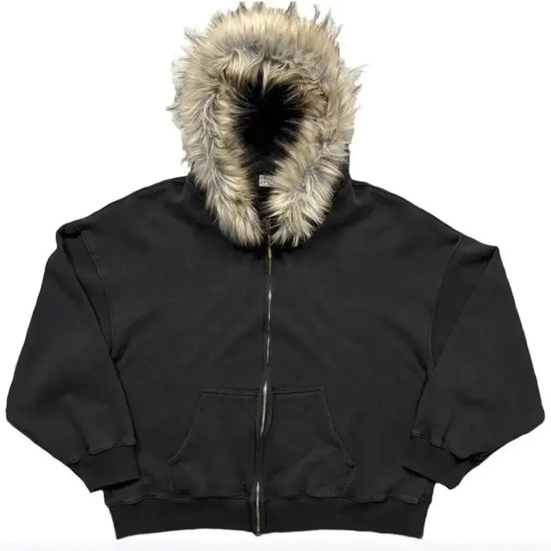 Autumn/Winter Y2k Women Aesthetic Harajuku Faux Fur Collar Hoodies Clothes Graphic Hip Hop Punk Gothic Zip Up Hoodies 2025 new NovaCart