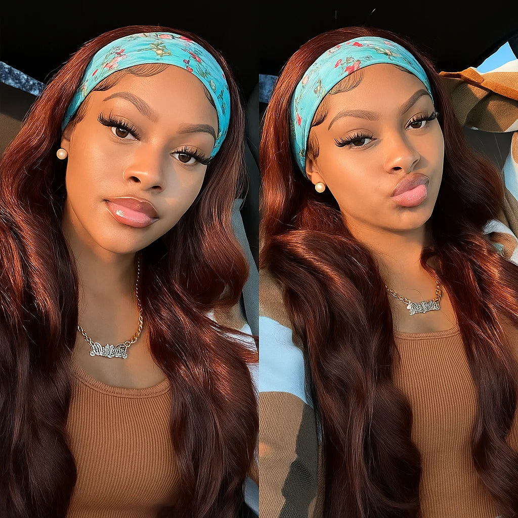 #99J Burgundy Body Wave Headband Glueless Wigs Machine Made Remy Human Hair Wig Brazilian 30 Inch 350 Ginger Human Hair Wigs