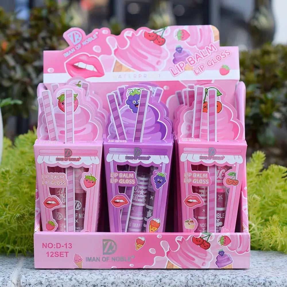 Cute Ice Cream Shiny Lip Gloss Lip Balm Set Girls Woman Waterproof Longlasting Natural Moisturizing Lips Makeup NovaCart