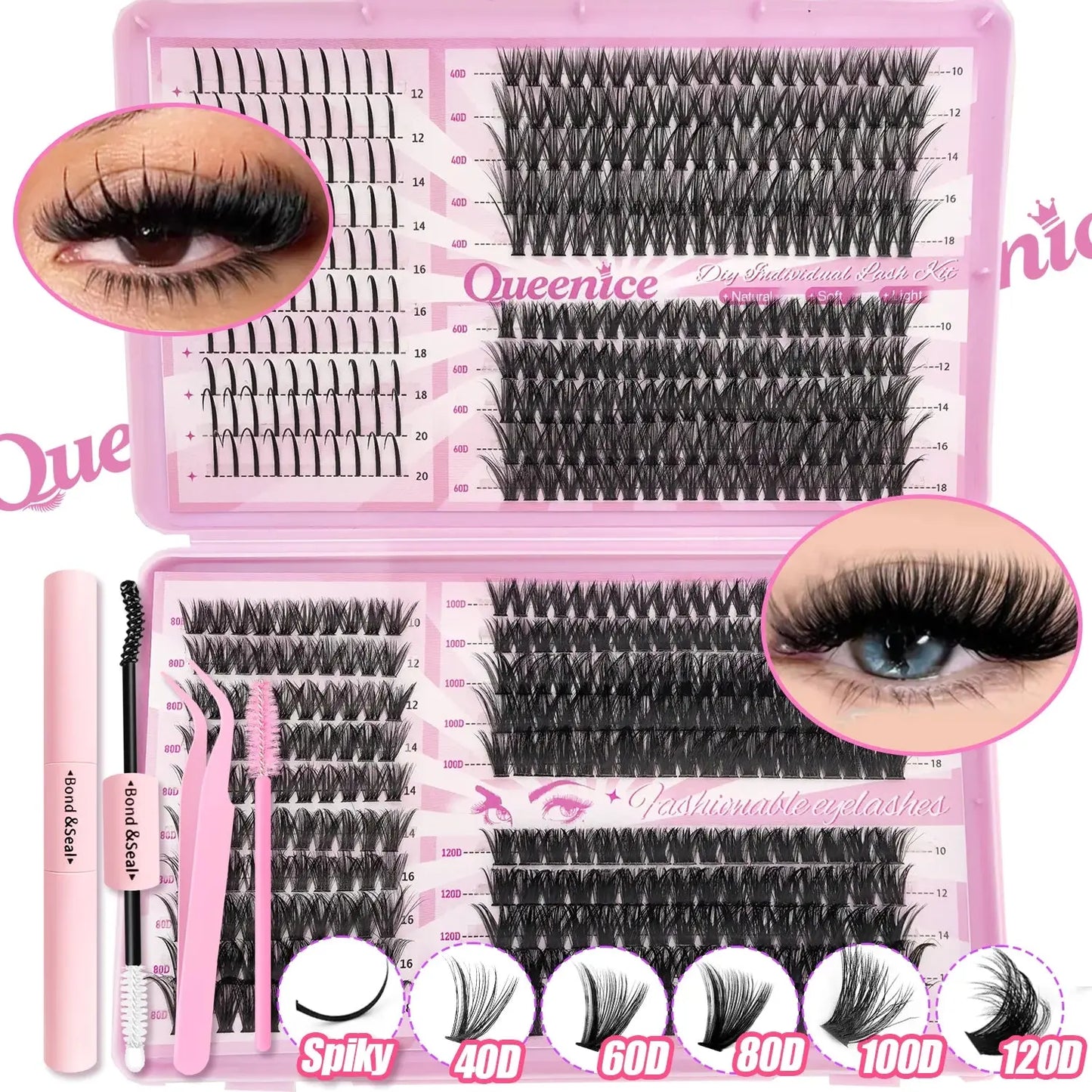 DIY Lash Extension Kit Clusters Individual Eyelashes Kit 9-16mm with Bond and Seal Wispy Natural Mange Lashes NovaCart