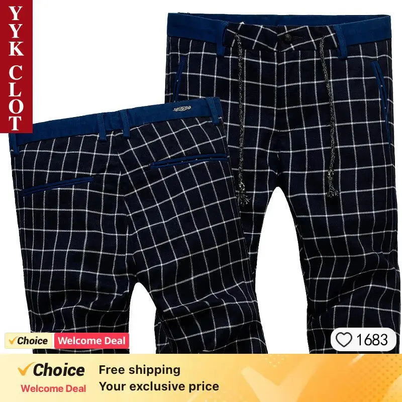 Checked pants for man Black Casual Pants Men Trousers Streetwear Mens linen Pants Slim Fit Male Plaid Pant men\'s Check Pants NovaCart