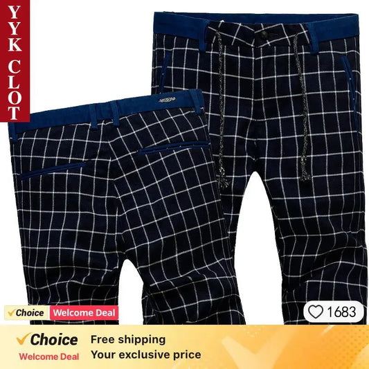 Checked pants for man Black Casual Pants Men Trousers Streetwear Mens linen Pants Slim Fit Male Plaid Pant men\'s Check Pants NovaCart