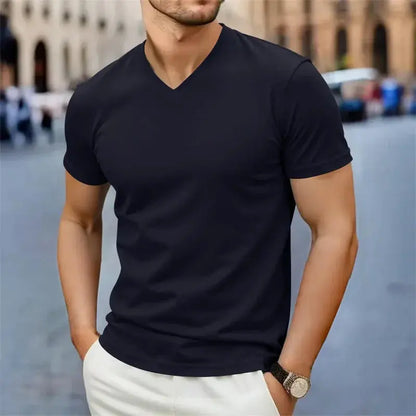 2025 New Men's Casual Fashion Simple V-neck Short Sleeved T-shirt Summer Comfortable Breathable Versatile Top NovaCart
