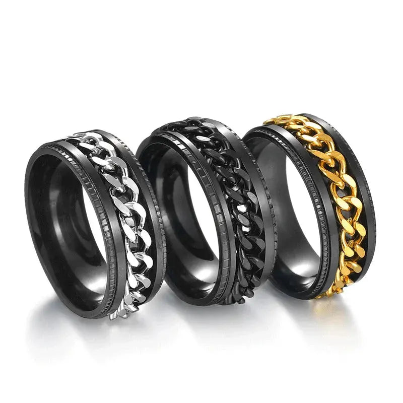 Spinning Anxiety Rings Free Shipping Items For Men Titanium Steel Rotatable Chain Fidget Joint Ring Jewelry Anillos De Hombres NovaCart