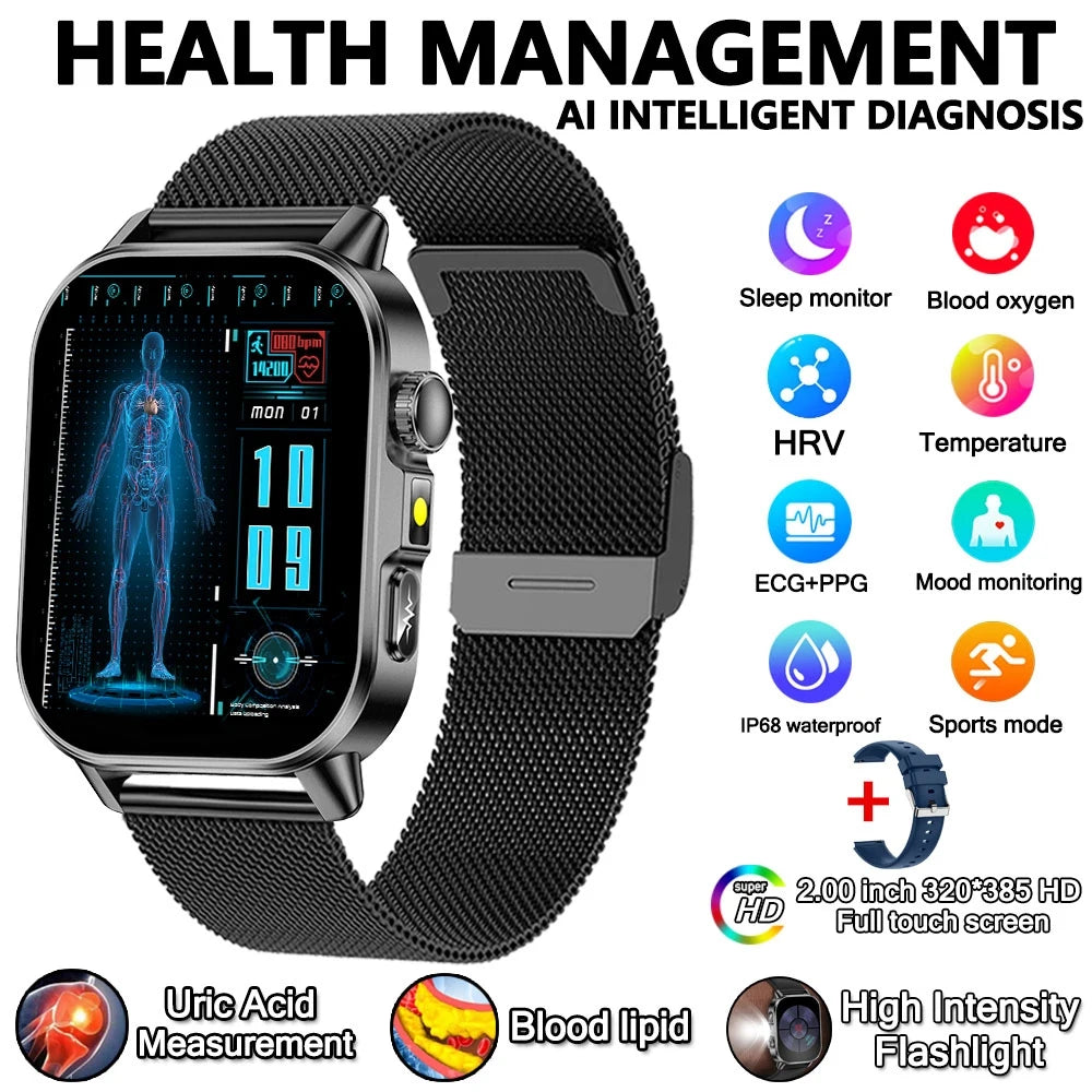 2026 New Model Uric Acid & Lipid Health Analysis Smart Watch Men ECG+PPG Bluetooth Call 2.01-inch Flashlight Smartwatch Women NovaCart