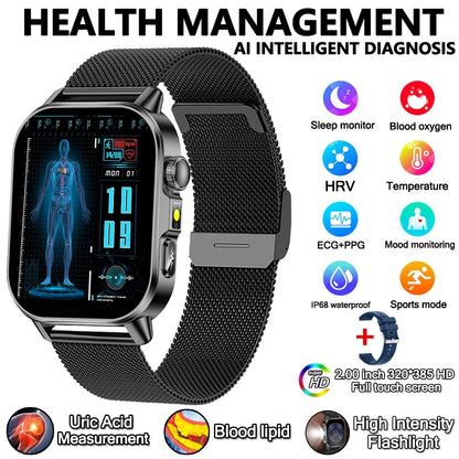 2026 New Model Uric Acid & Lipid Health Analysis Smart Watch Men ECG+PPG Bluetooth Call 2.01-inch Flashlight Smartwatch Women NovaCart