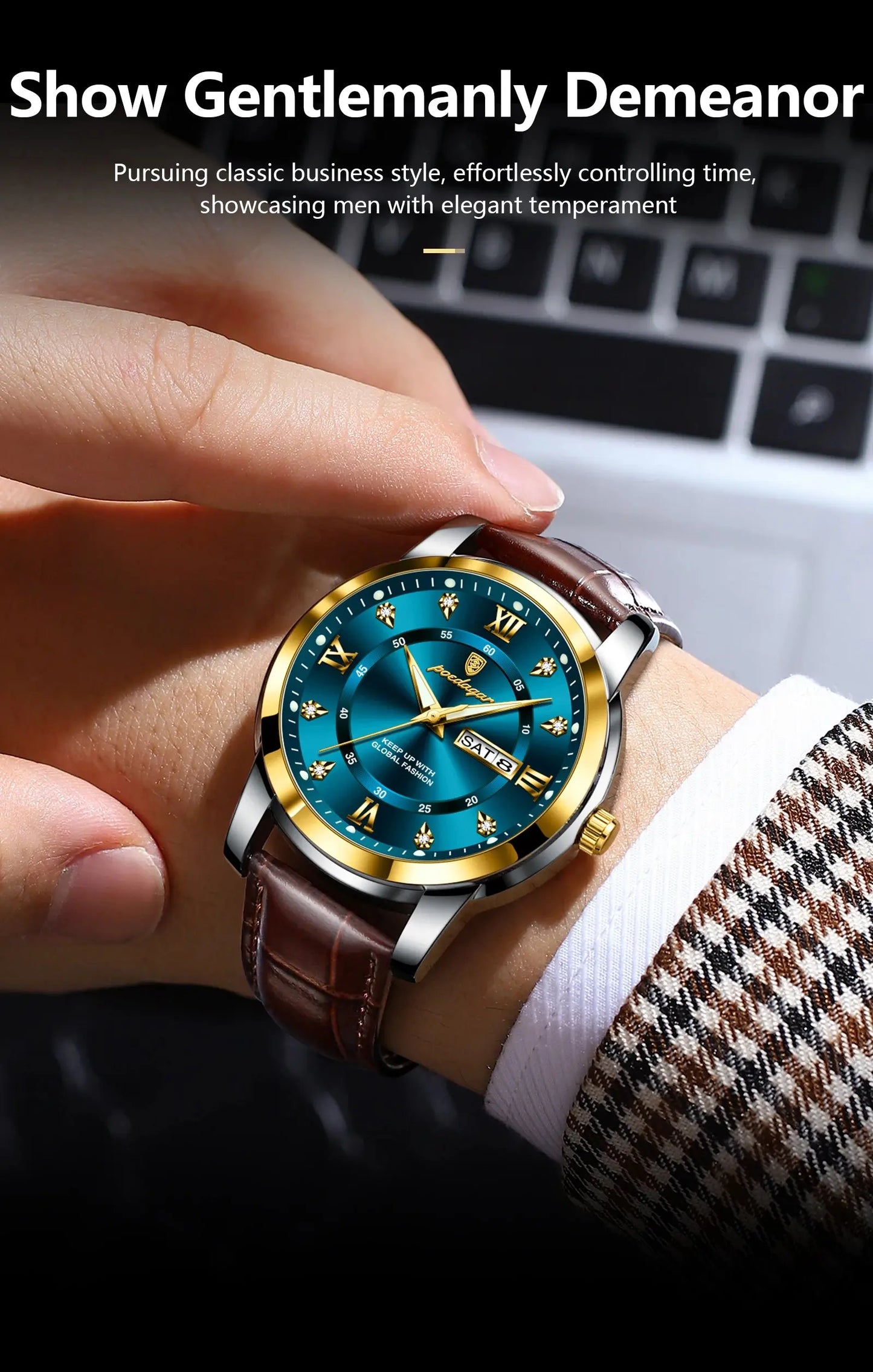 POEDAGAR Luxury Business Male Wristwatch Waterproof Luminous Leather Man Watch Date Week Sport Casual Men's Quartz Watches reloj NovaCart