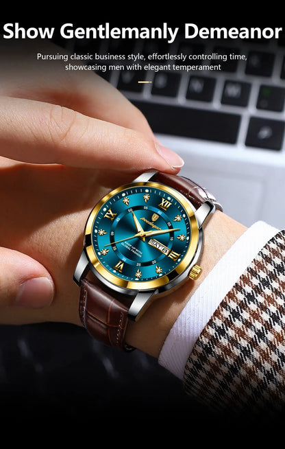 POEDAGAR Luxury Business Male Wristwatch Waterproof Luminous Leather Man Watch Date Week Sport Casual Men's Quartz Watches reloj NovaCart