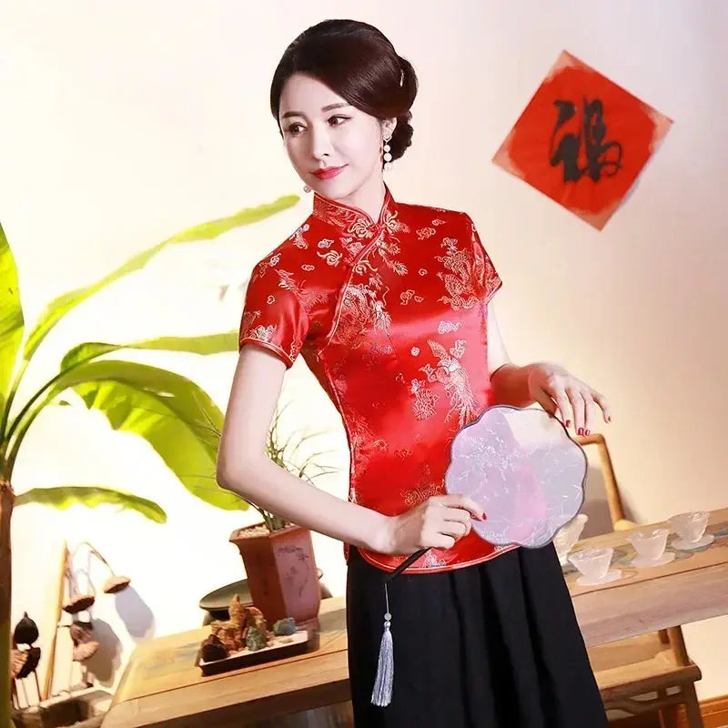 Elegant Ethnic Style Streetwear Cheongsam Qipao Tees Fashion Clothes Tshirts Vintage Shirts for Women Y2k Tops Women Clothing NovaCart