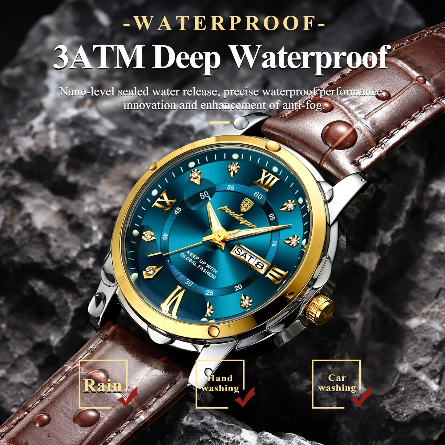 POEDAGAR Luxury Business Male Wristwatch Waterproof Luminous Leather Man Watch Date Week Sport Casual Men's Quartz Watches reloj NovaCart