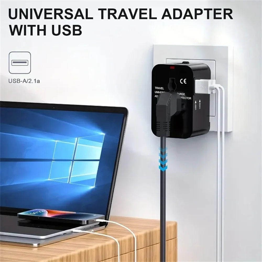 International Travel Plug Adapter EU US UK AU to Universal AC Power Converter Socket with 2 USB Ports Safety Shutter Locking Pi-Mart