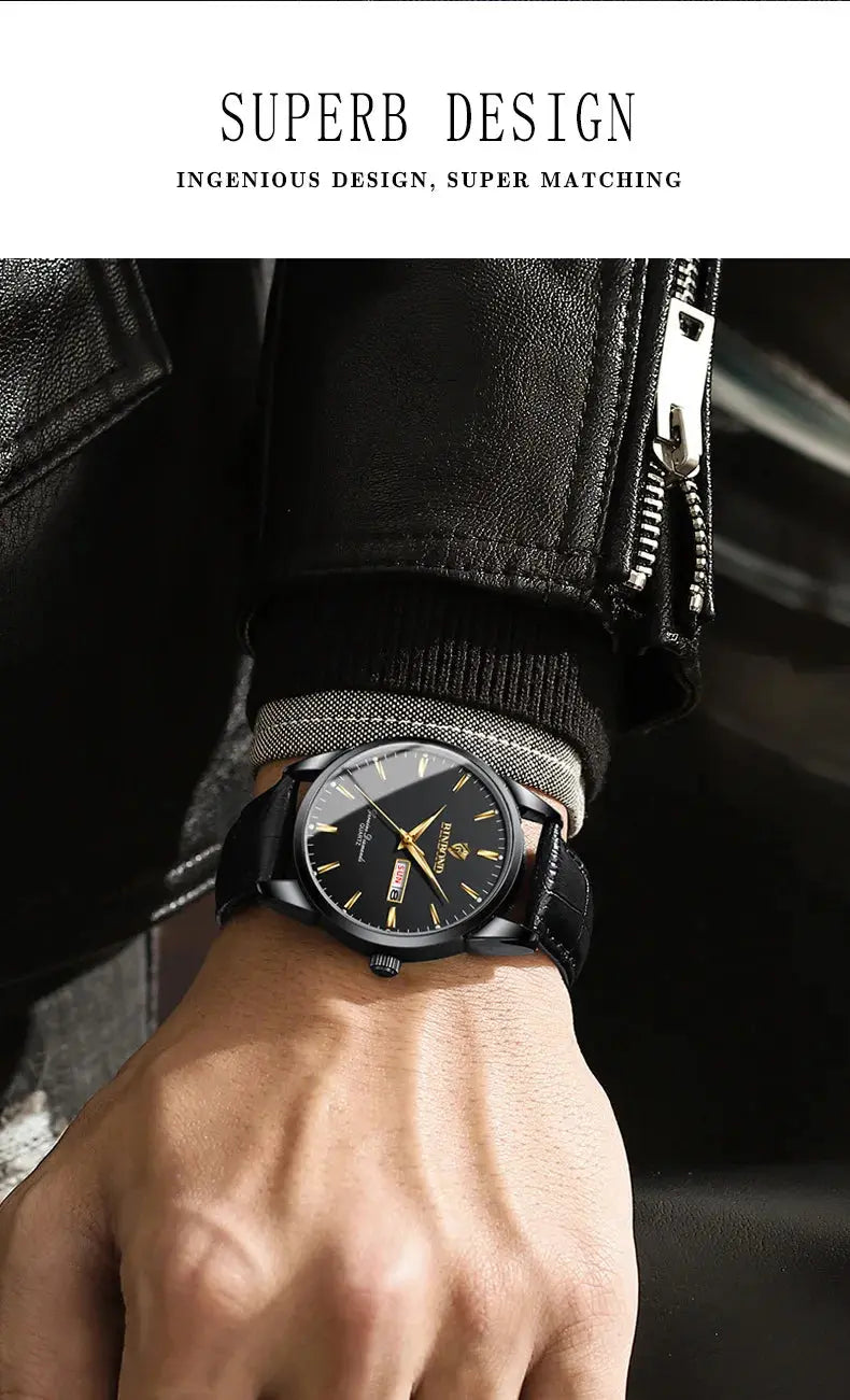 BINBOND Top Luxury Brand Fashion Watch For Men Waterproof Clock Man Date Quartz Wrist Watches Leather Strap Business Man Watch NovaCart