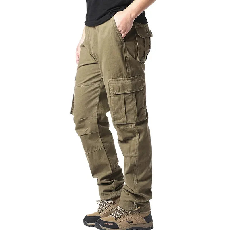 Large Pocket Loose Overalls Men's Outdoor Sports Jogging Tactical Pants Elastic Waist Pure Cotton Casual Work Pants NovaCart