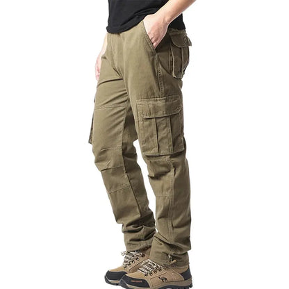 Large Pocket Loose Overalls Men's Outdoor Sports Jogging Tactical Pants Elastic Waist Pure Cotton Casual Work Pants NovaCart