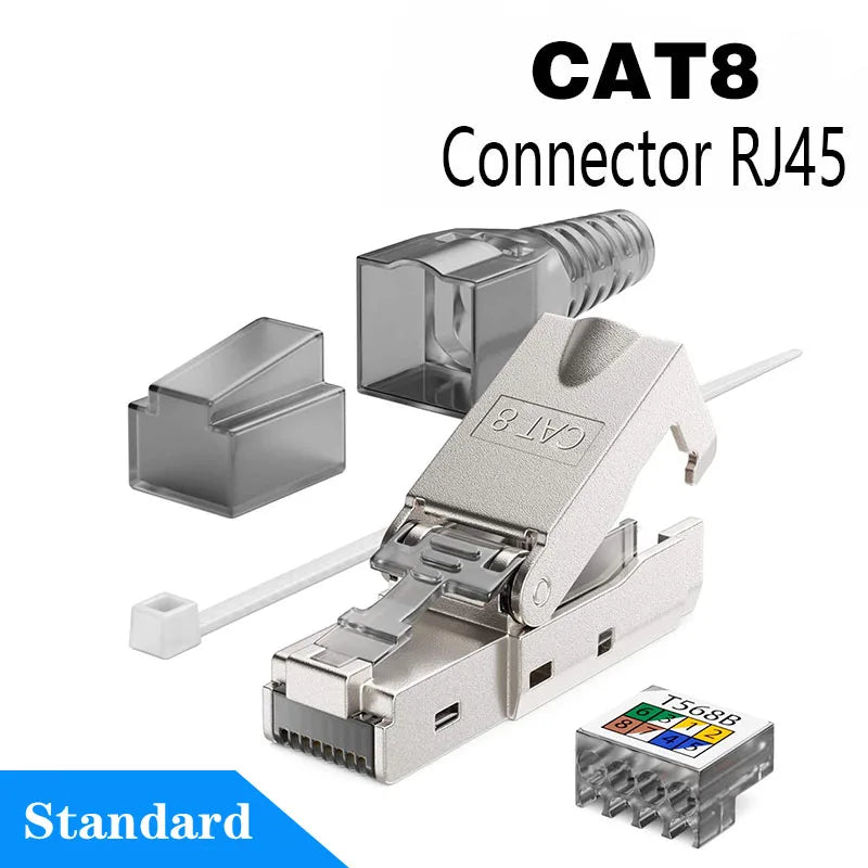 Clearance_RJ45 Cat8 Cat7 Cat6A Connectors Metal Tool Free Easy Termination Plug 2000MHz 40G LAN Cable 22AWG - 24AWG Reusable Eth Pi-Mart