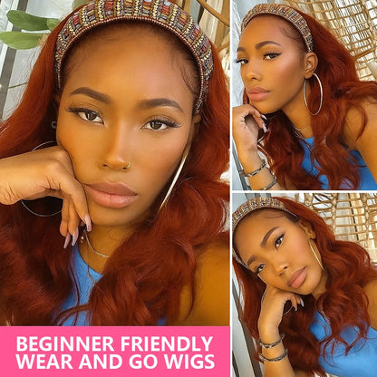 #99J Burgundy Body Wave Headband Glueless Wigs Machine Made Remy Human Hair Wig Brazilian 30 Inch 350 Ginger Human Hair Wigs