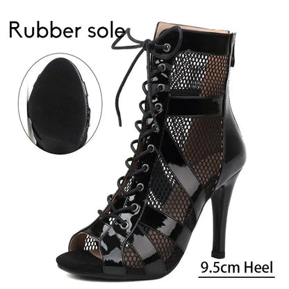 Women Latin Dance Shoes Black Boots High-Top High Heels Salsa Sandals Mesh Tango Boots Ladies Woman Party Ballroom Dance Shoes NovaCart