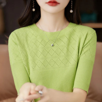 Summer Thin Knitted T Shirts for Women Casual Tees Ladies Fashion Blusas Harajuku T-Shirts Ropa Mujer Elegant Tops Woman Clothes NovaCart