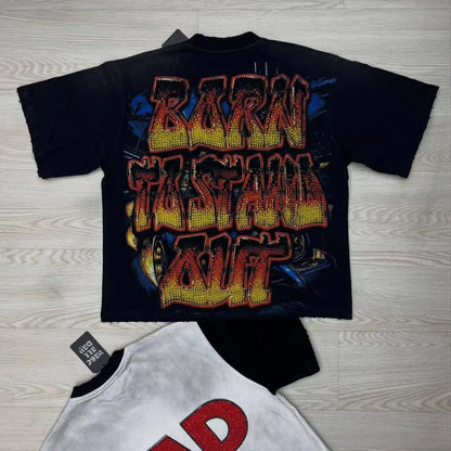 2026 New Fashion Streetwear Shinning Diamond Baggy Tshirts for Men and Women Short Sleeve Rhinestone Cotton Top Tees Oversized NovaCart