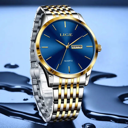 2025 LIGE Men Business Watches Top Brand Luxury Man Wristwatch Waterproof Luminous Date Week Quartz Men's Watch High Quality+Box NovaCart