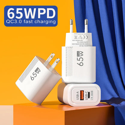 65W GaN Fast Charging USB Type C Charger US/EU Plug PD 3.0 Quick Charge Wall Charger For Phone Adapter For iPhone Huawei Samsung Pi-Mart