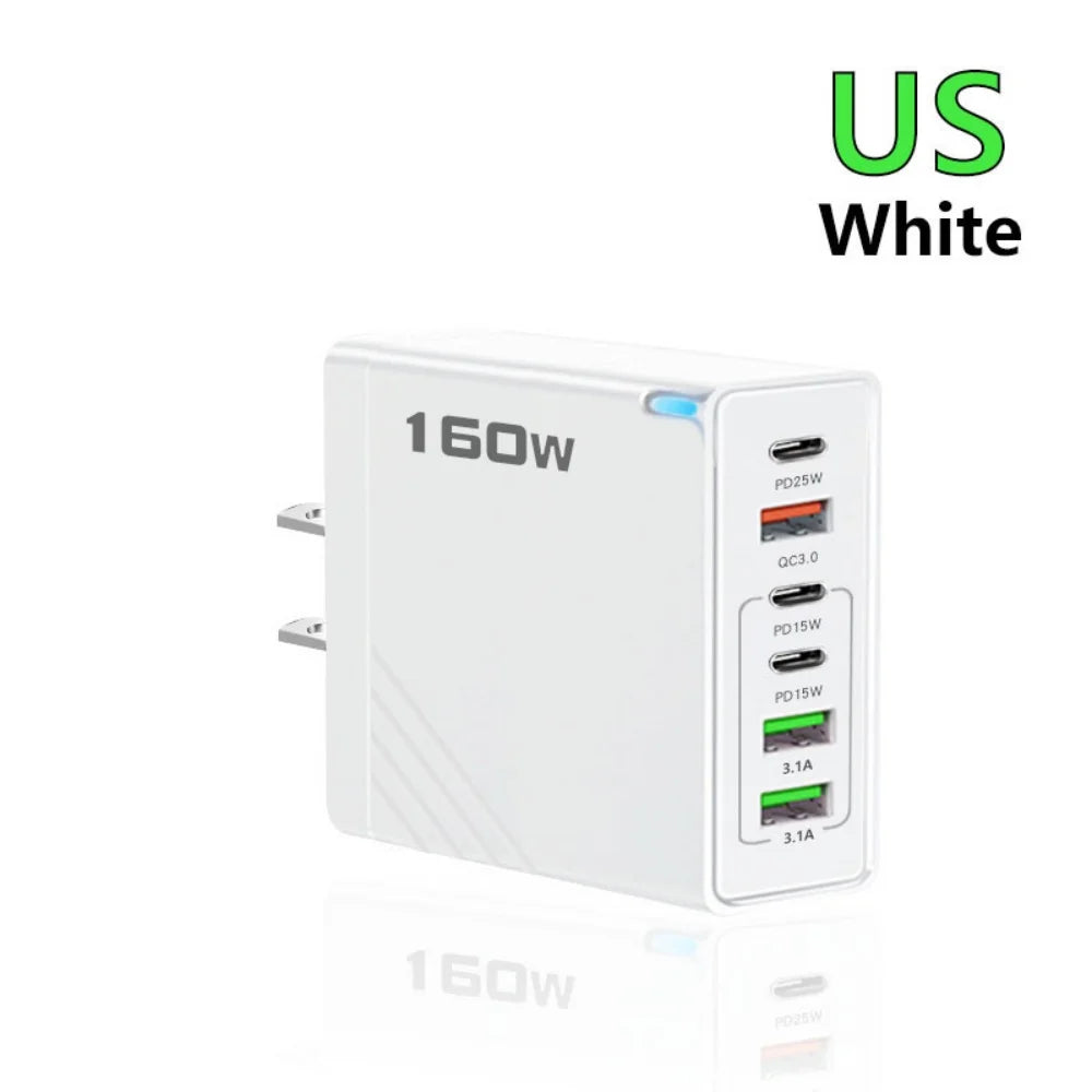 160W USB C Charger Fast Charging PD QC3.0 Wall Charger Adapter For iPhone 16 Samsung S24 Xiaomi Huawei Multi Ports Phone Charger Pi-Mart
