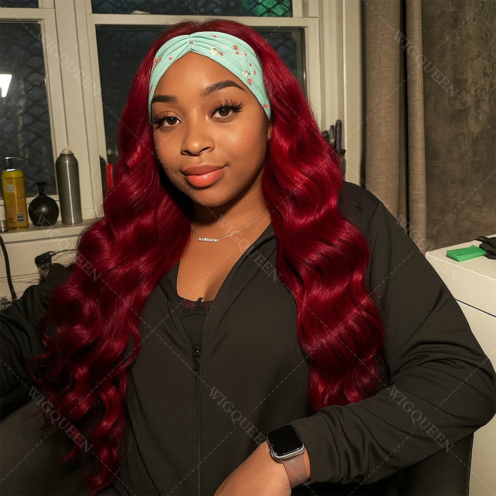 #99J Burgundy Body Wave Headband Glueless Wigs Machine Made Remy Human Hair Wig Brazilian 30 Inch 350 Ginger Human Hair Wigs