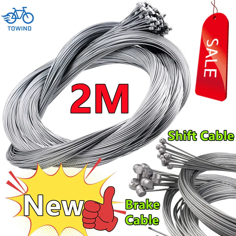 10/5/3/1PC 2M MTB Bicycle Brake Line Bicycle Speed Line Fixed Gear Shifter Gear Brake Cable Set Core Inner Wire MTB Road Bike Pi-Mart
