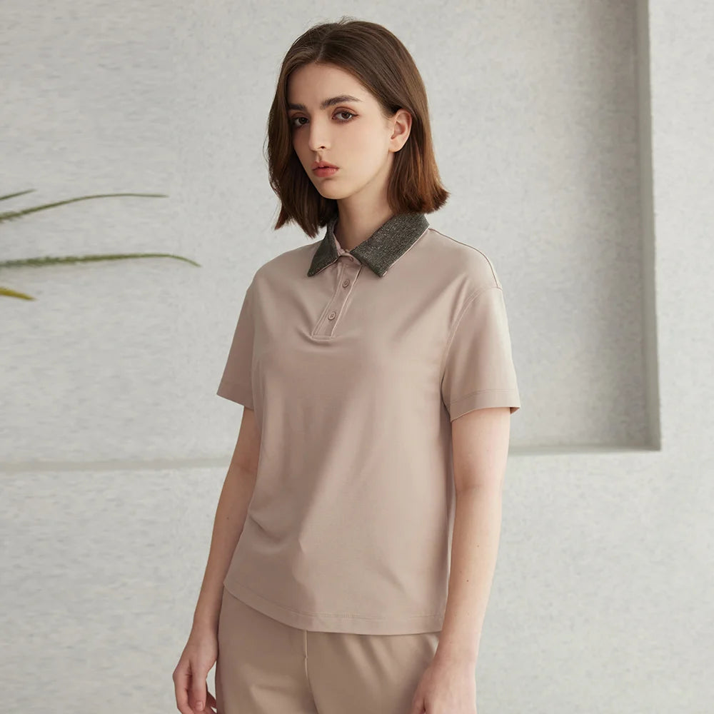 K2067L Luxury Brand Women's Clothing Shirt Collar Pima Cotton Summer Short Sleeved T-Shirt ladies clothes NovaCart