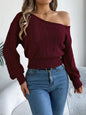 Casual Elegant Slash Neck Off shoulder Long Sleeved Knitted Pullover Sweater