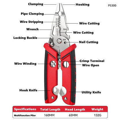 18 in 1 Electrician Pliers Multifunctional Wire Stripper Crimper Pliers Crimping Cutting Professional Electrician Tool Pi-Mart
