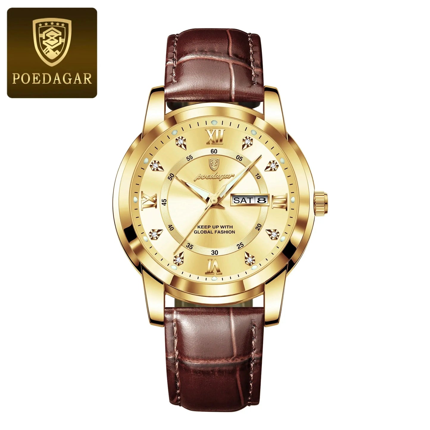 POEDAGAR Luxury Business Male Wristwatch Waterproof Luminous Leather Man Watch Date Week Sport Casual Men's Quartz Watches reloj NovaCart