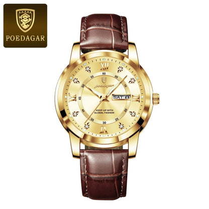 POEDAGAR Luxury Business Male Wristwatch Waterproof Luminous Leather Man Watch Date Week Sport Casual Men's Quartz Watches reloj NovaCart