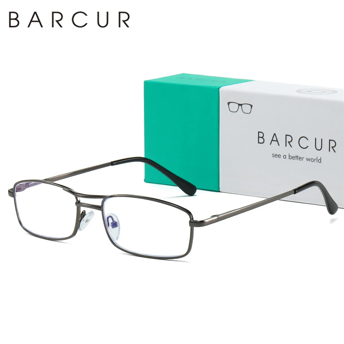 BARCUR Fashion Business Presbyopia Eyeglasses for Men and Women Ultra-Light Double Bar Alloy Rectangular Small Frame Transparent HD Reading Glasses Stevvex
