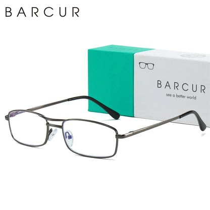 BARCUR Fashion Business Presbyopia Eyeglasses for Men and Women Ultra-Light Double Bar Alloy Rectangular Small Frame Transparent HD Reading Glasses Stevvex