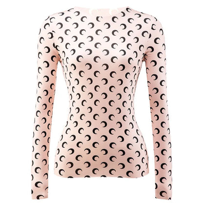 Woman Clothes Korean Moon Print Long Sleeve T-Shirt Fashion Casual Layered Sun Protection Top Ice Silk Basic Tee Spring Autumn NovaCart