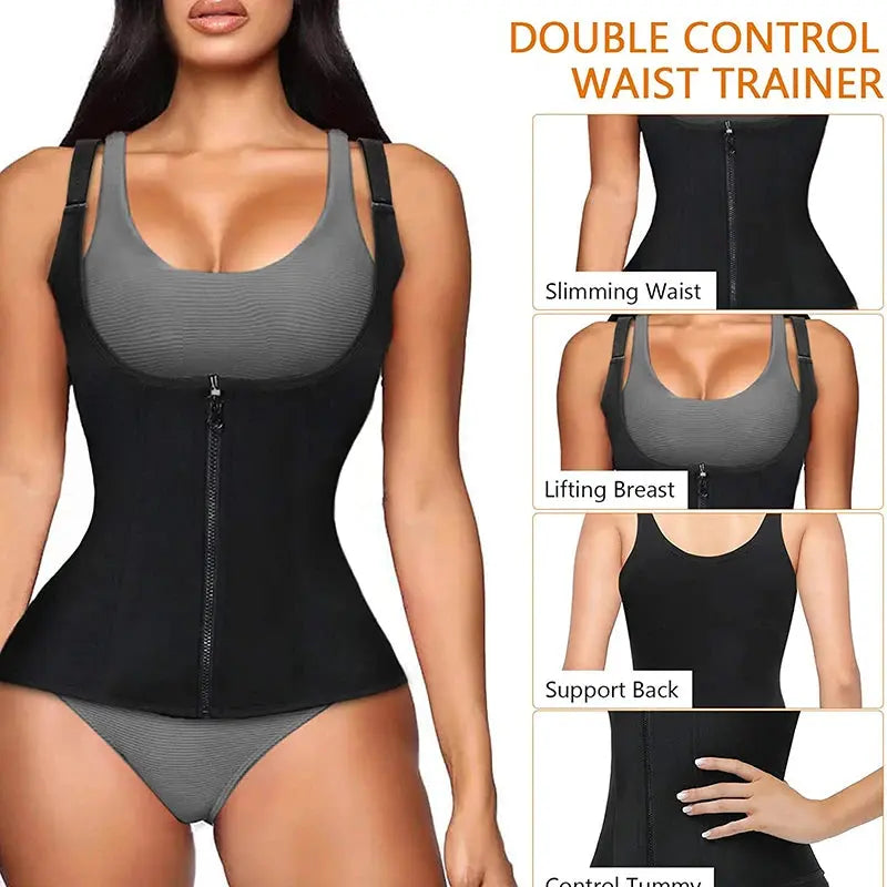 Women Waist Trainer Corset Zipper Vest Body Shaper Cincher Shapewear Slimming Belt Sports Girdle Neoprene Sauna Tank Top NovaCart