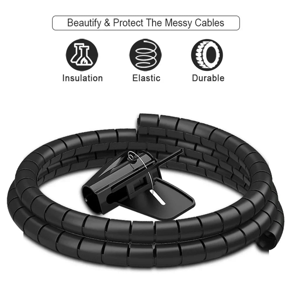 Flexible 2M 16/10mm Spiral Cable Wire Protector Tube Clip for Computer Cord Organizer Management Tools Protective Pi-Mart