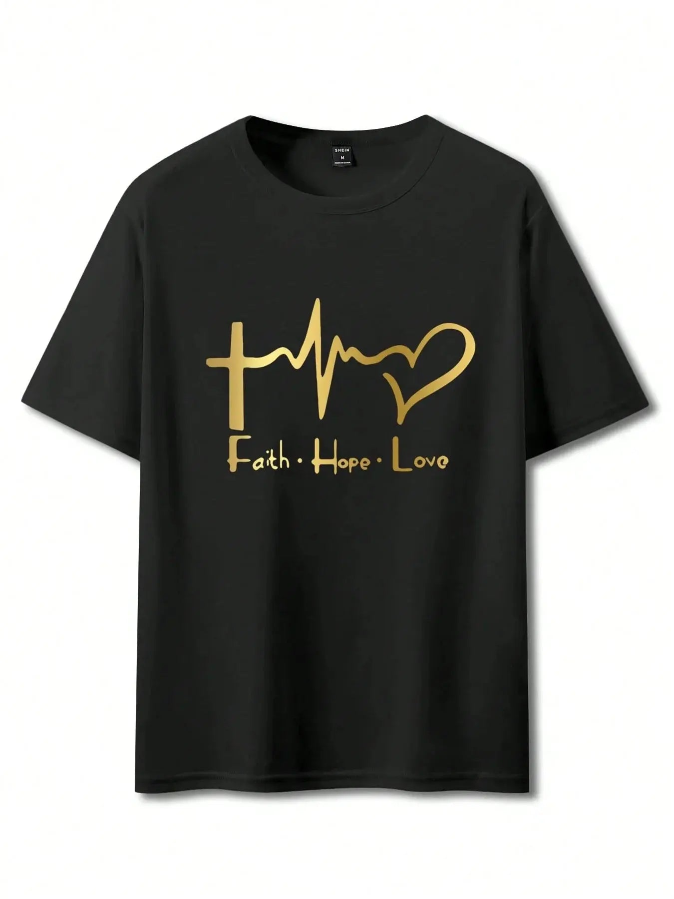 Men's Summer 100% Cotton Fashionable Casual Loose Large Size FAITH HOPE LOVE Printed Sports Round Neck Short Sleeve T-shirt Top NovaCart
