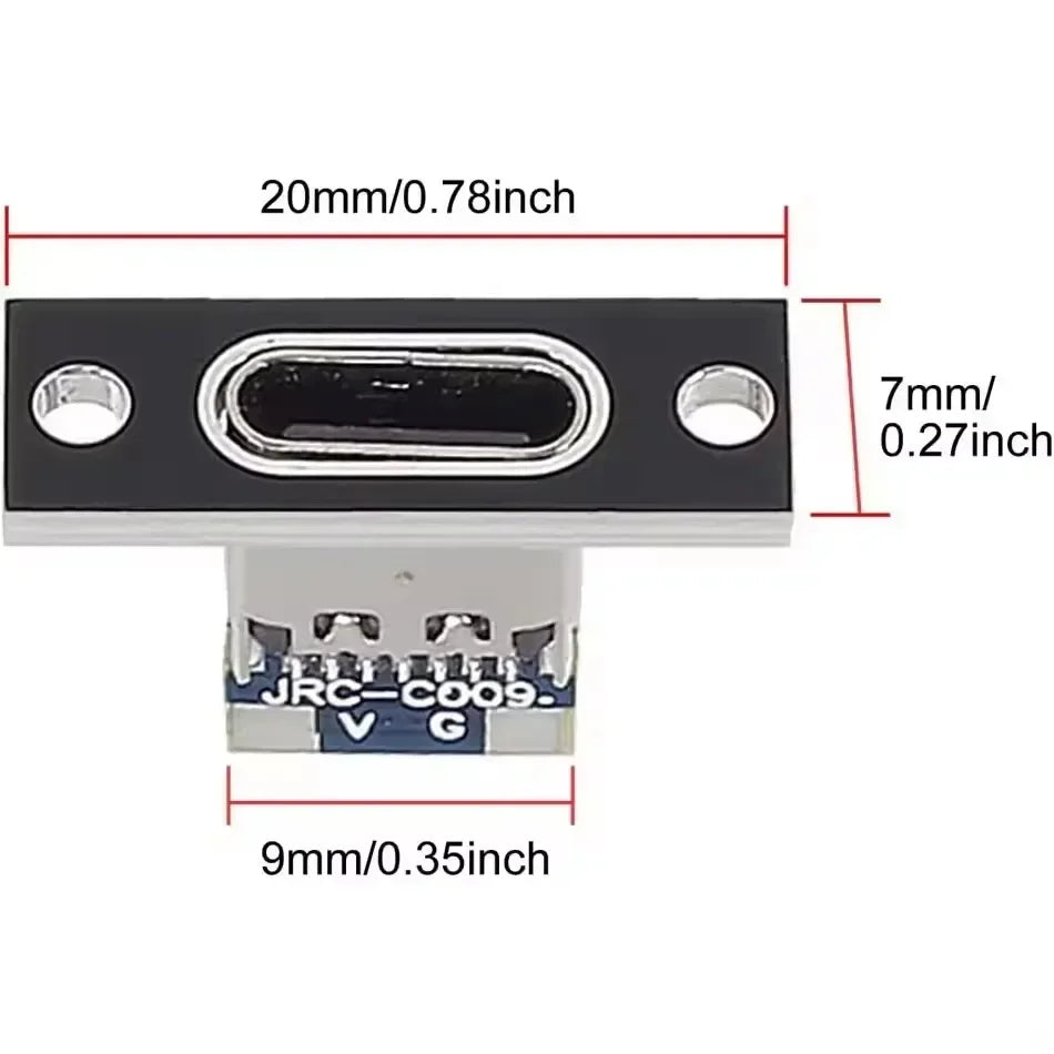 1-20Pcs USB Jack 3.1 Type-C 2Pin 4Pin Female Connector Jack Data Charging Port Small Electrical Charging Base with Fixing Plate Pi-Mart