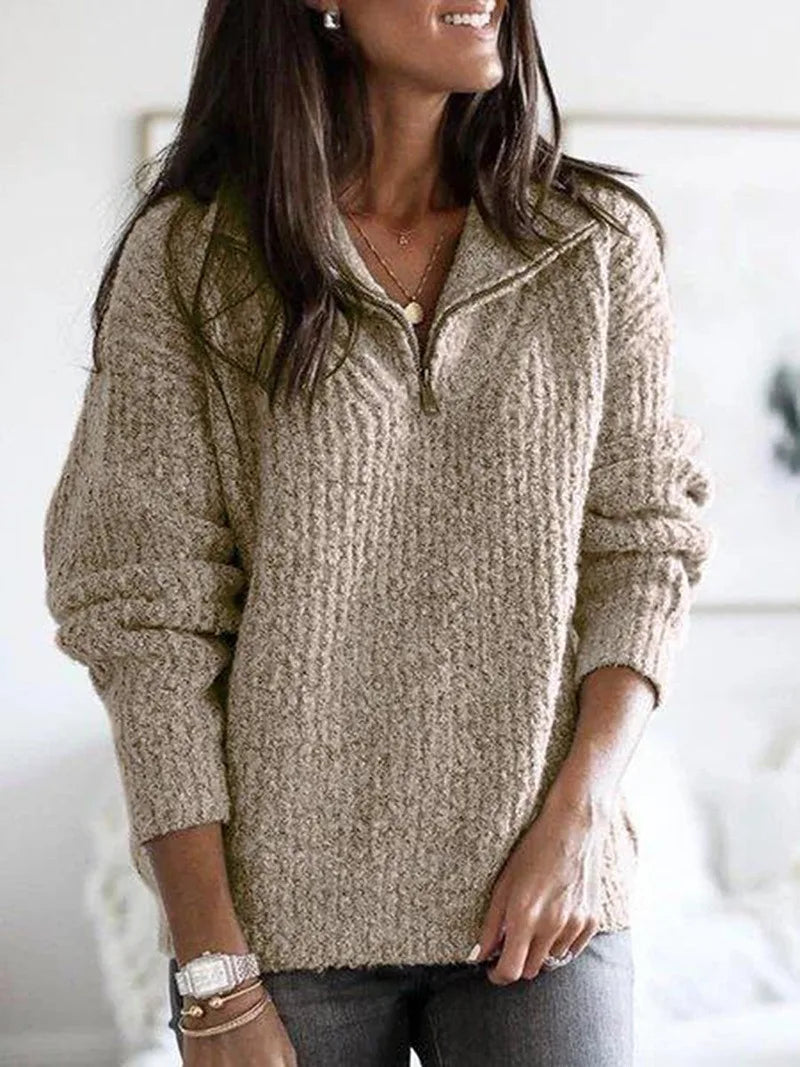 Women's Cable Knit Cardigan Zip Up Sweater Loose Open Front