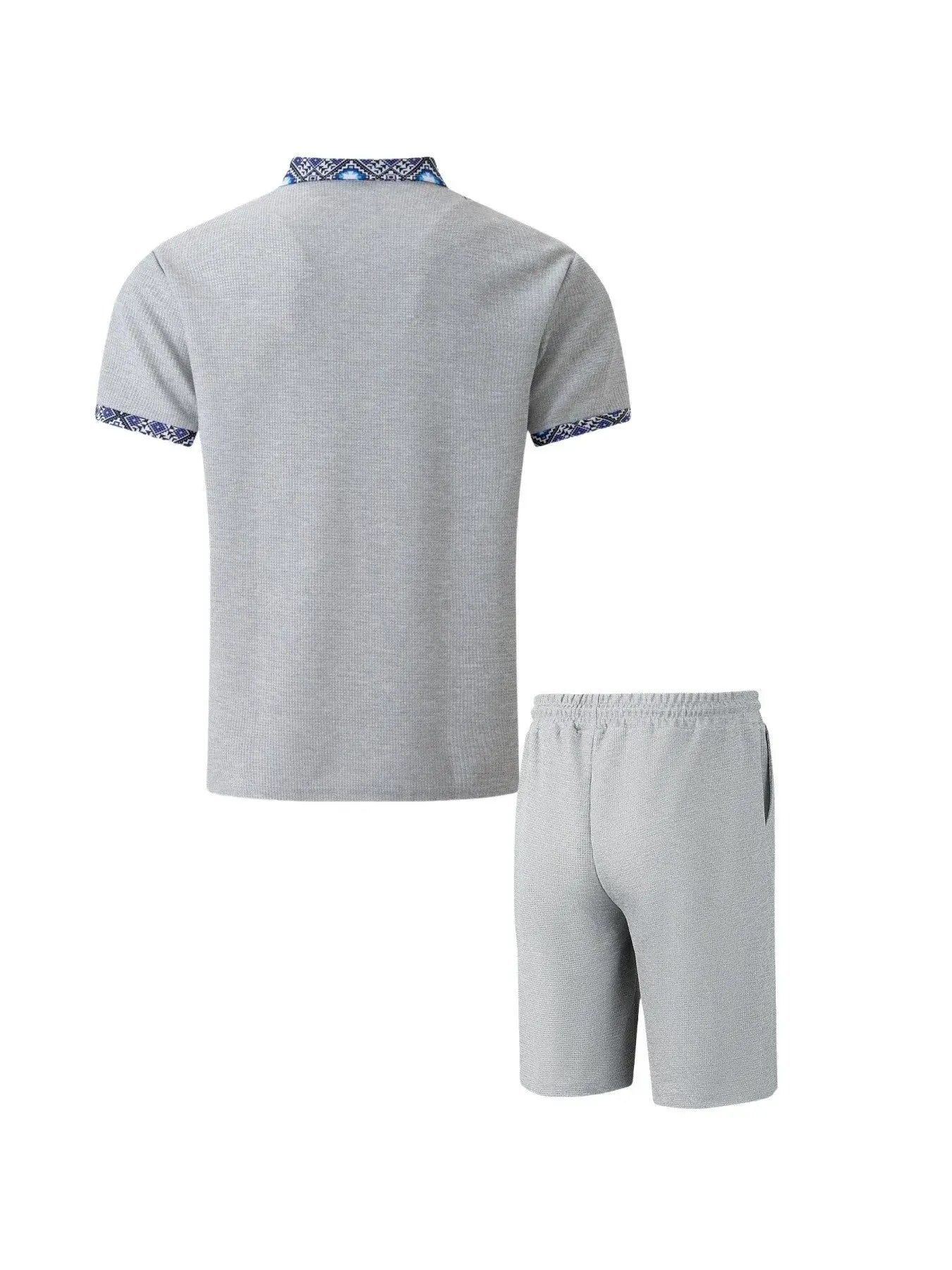 2025 Men Europe and the United States new summer Waffle solid color zip-up lapel short-sleeve suit shorts two sets NovaCart