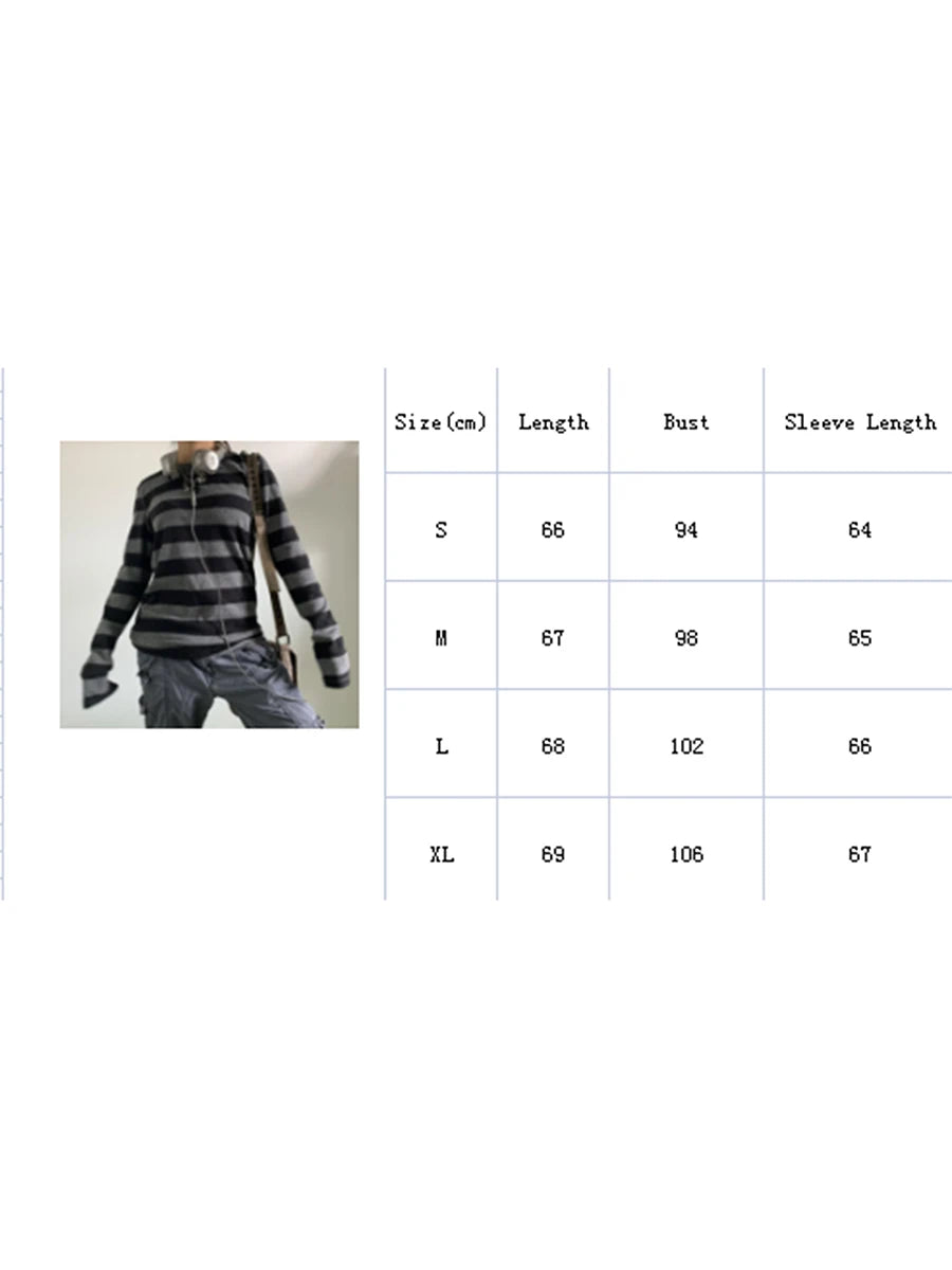 Women Teen Girls Fairy Grunge Y2k Long Sleeve Baggy Shirt Tops Striped Baby Tees Vintage Streetwear T-Shirt Autumn Clothes NovaCart