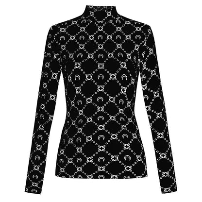 Woman Clothes Korean Moon Print Long Sleeve T-Shirt Fashion Casual Layered Sun Protection Top Ice Silk Basic Tee Spring Autumn NovaCart