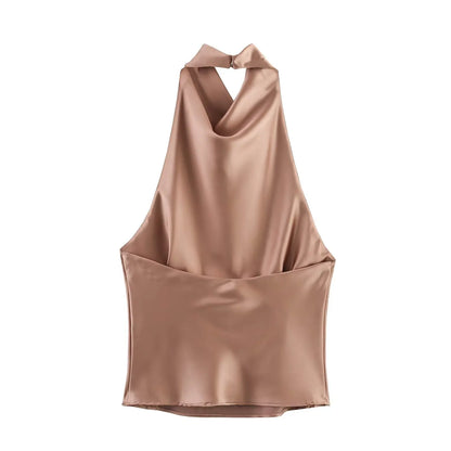 Sexy Elegant Halter  Backless High Solid Halter Neck Tops